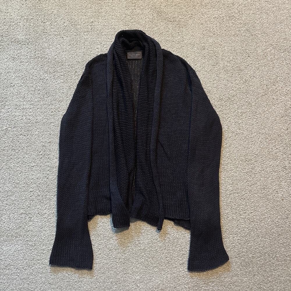 Wooden Ships Womens Open Front Knit Cardigan X/S Dark Purple Minimalist Cotton